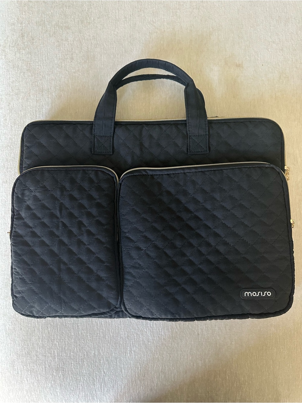 MOSISO Black Quilted Laptop Briefcase with Dual Front Pockets